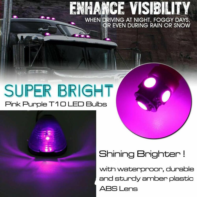 GLOFE 5X Black Smoke Lens Cab Roof Marker Running Lamps w/Pink Purple LED Lights Compatible with Ford F150 F250 F350 F450 F550 F650 F750 E150 E250 E350 E450 1999-2016 Super Duty Pickup Trucks - Image 2